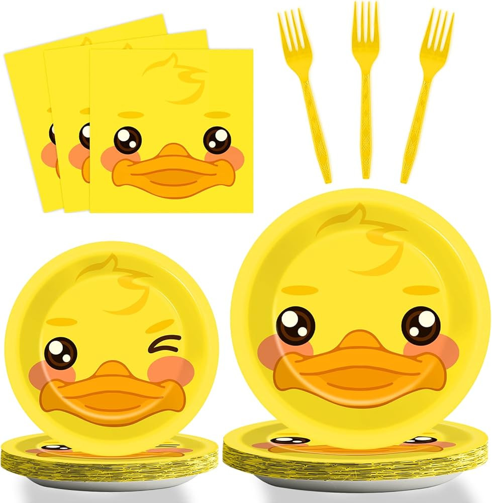gisgfim 96 Pcs Duck Plates and Napkins Party Supplies Duck Themed Party Tableware Set Duck Birthd... | Amazon (US)