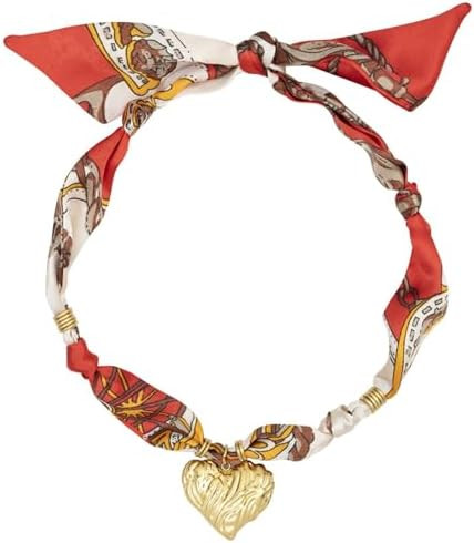 Scarf Necklace with Charm for Women, Gold Boho Western Pink Red Blue Green Silk Bandana Stainless... | Amazon (US)