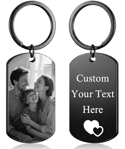 JONZIN Custom Keychain with Picture Personalized Double-Sided with Engraved Photo & Text Key Chain for Men. (Engraved Photo Keychain) | Amazon (US)