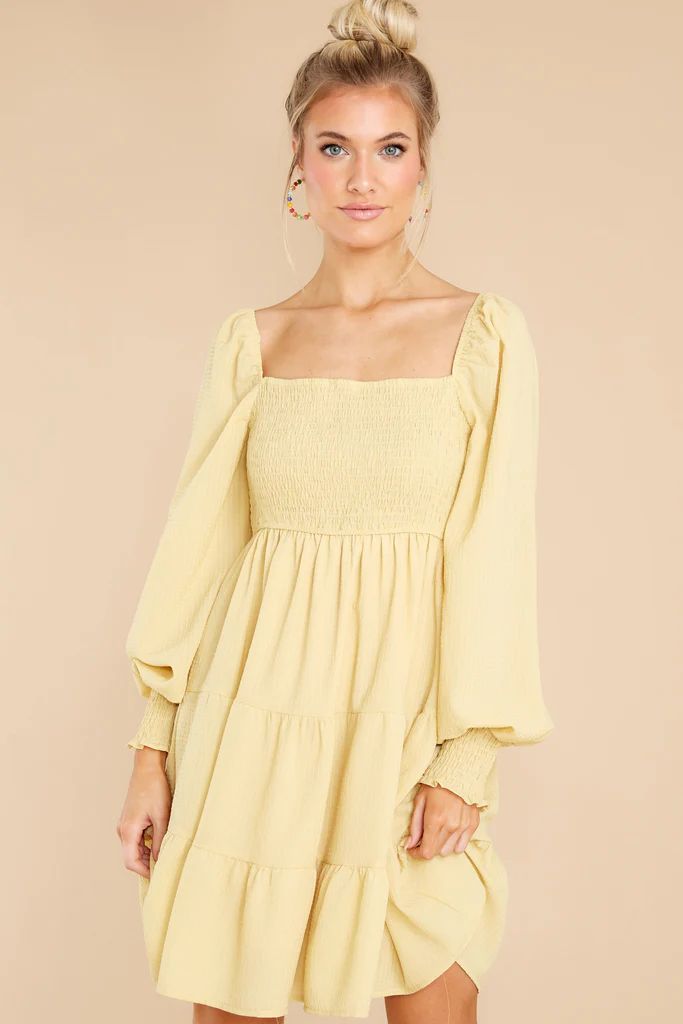 When The Sun Comes Out Pastel Yellow Dress | Red Dress 