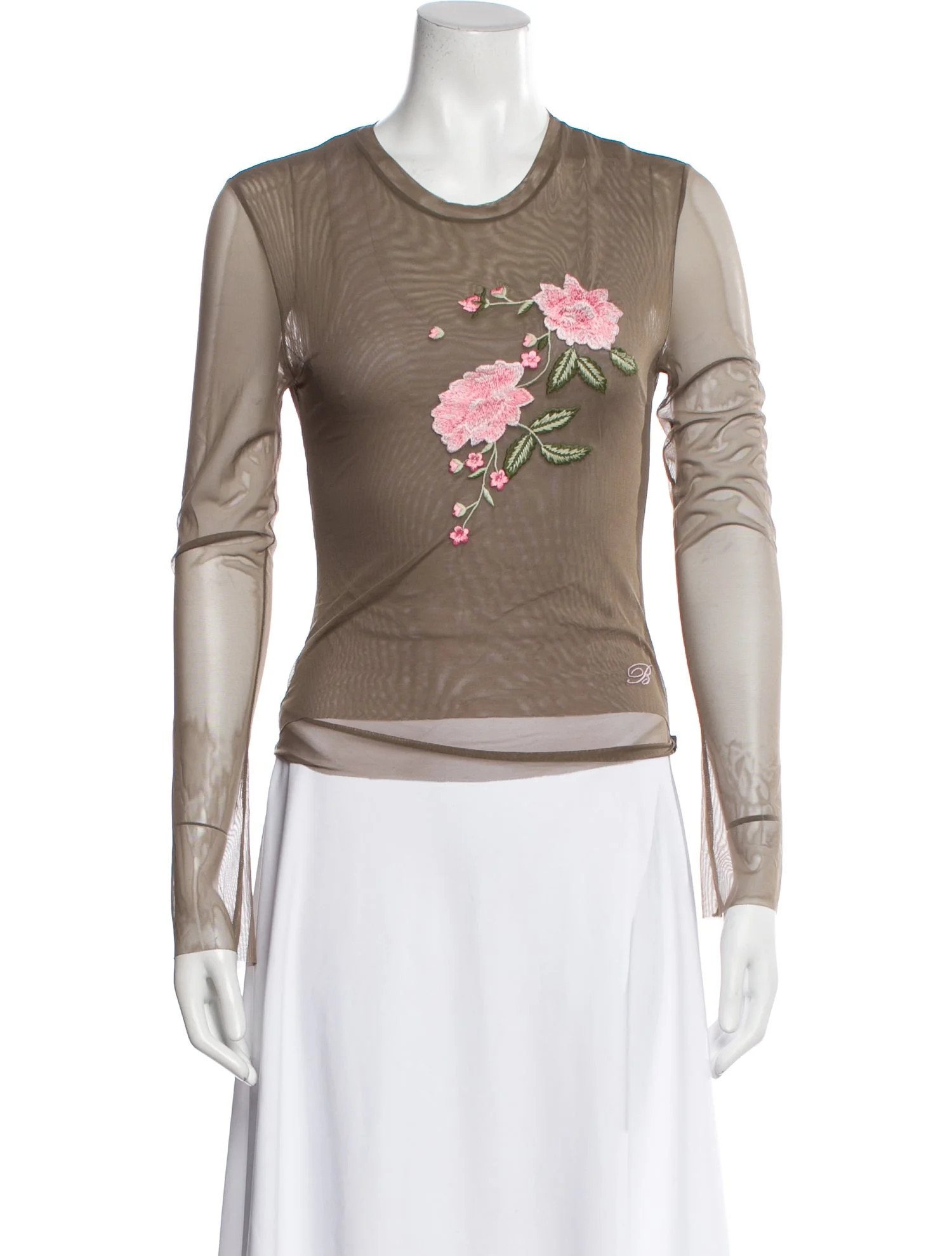 Blumarine Floral Print Crew Neck Top - Neutrals Tops, Clothing - BLU55155 | The RealReal | The RealReal