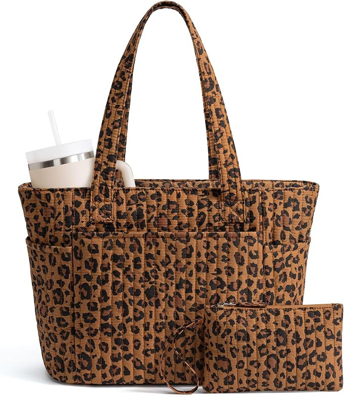 Bagstellar Quilted Tote Bag for Women, Puffer Cotton Zip Laptop Work Tote Purses Handbag for Teac... | Amazon (US)