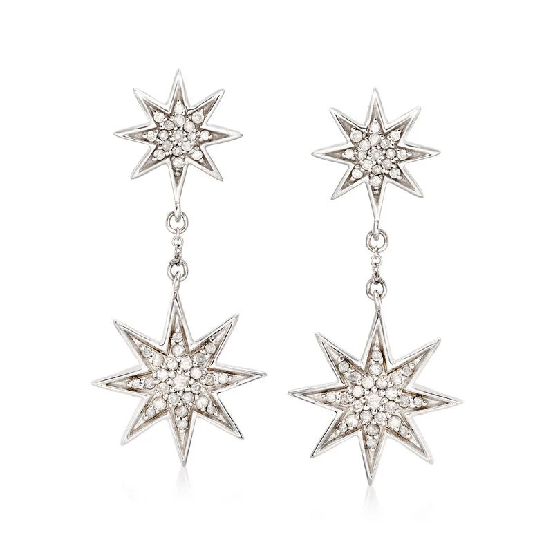 .50 ct. t.w. Diamond Starburst Drop Earrings in Sterling Silver | Ross-Simons