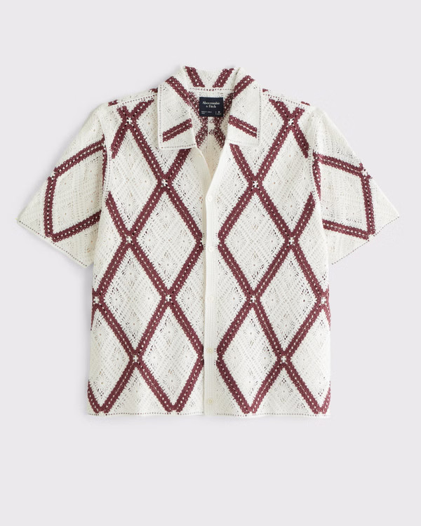 Crochet-Style Diamond Pattern Button-Through Sweater Polo | Abercrombie & Fitch (US)