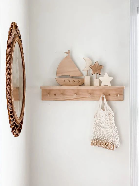 Wooden peg shelf - peg shelf nursery - nursery wall decor - shelf kids room - playroom shelf - en... | Etsy (US)