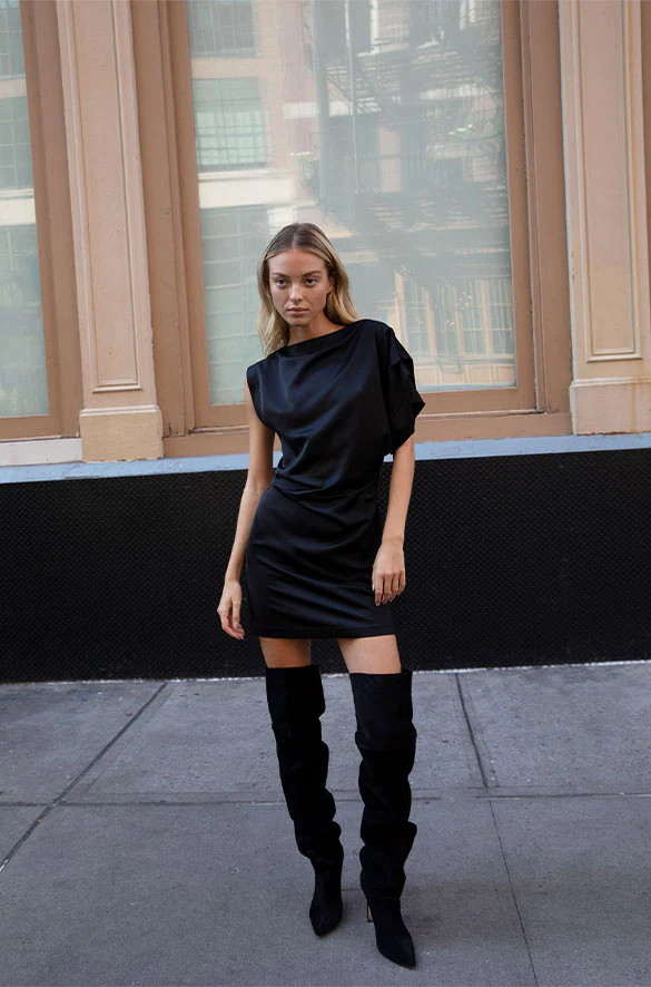 ASYMMETRICAL BAT SLEEVE MINI DRESS | OAK + FORT
