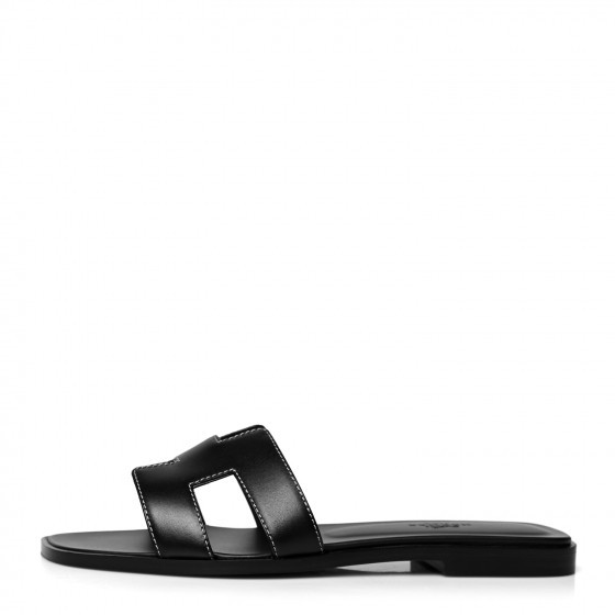 HERMES Box Calfskin Oran Sandals 37 Black | FASHIONPHILE (US)