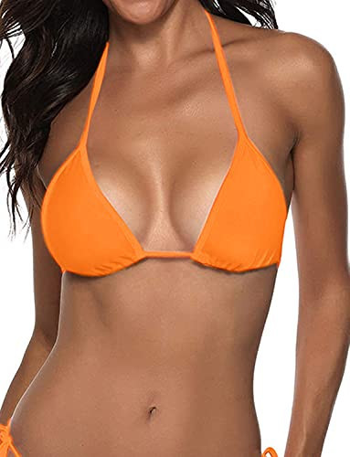 Suvimuga Women's Triangle Bikini Top Push up Padded Halter String Bathing Suits Top Orange L | Amazon (US)