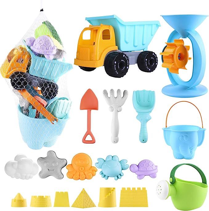 Auney Beach Toys Set for Kids 20 PCS - Sand Water Wheel, Castle Molds, Truck Bucket, Beach Shovel... | Amazon (US)