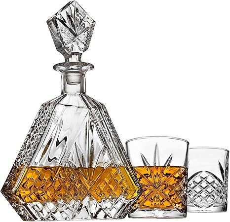 Whiskey Decanter Set with 2 Old Fashioned Whisky Glasses for Liquor Scotch Bourbon or Wine - Iris... | Amazon (US)