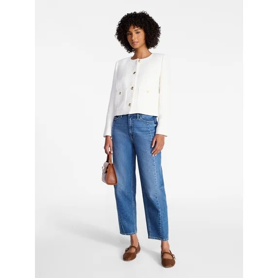 Time and Tru Women's Tweed Ladylike Blazer Jacket, Sizes XS-XXXL | Walmart (US)