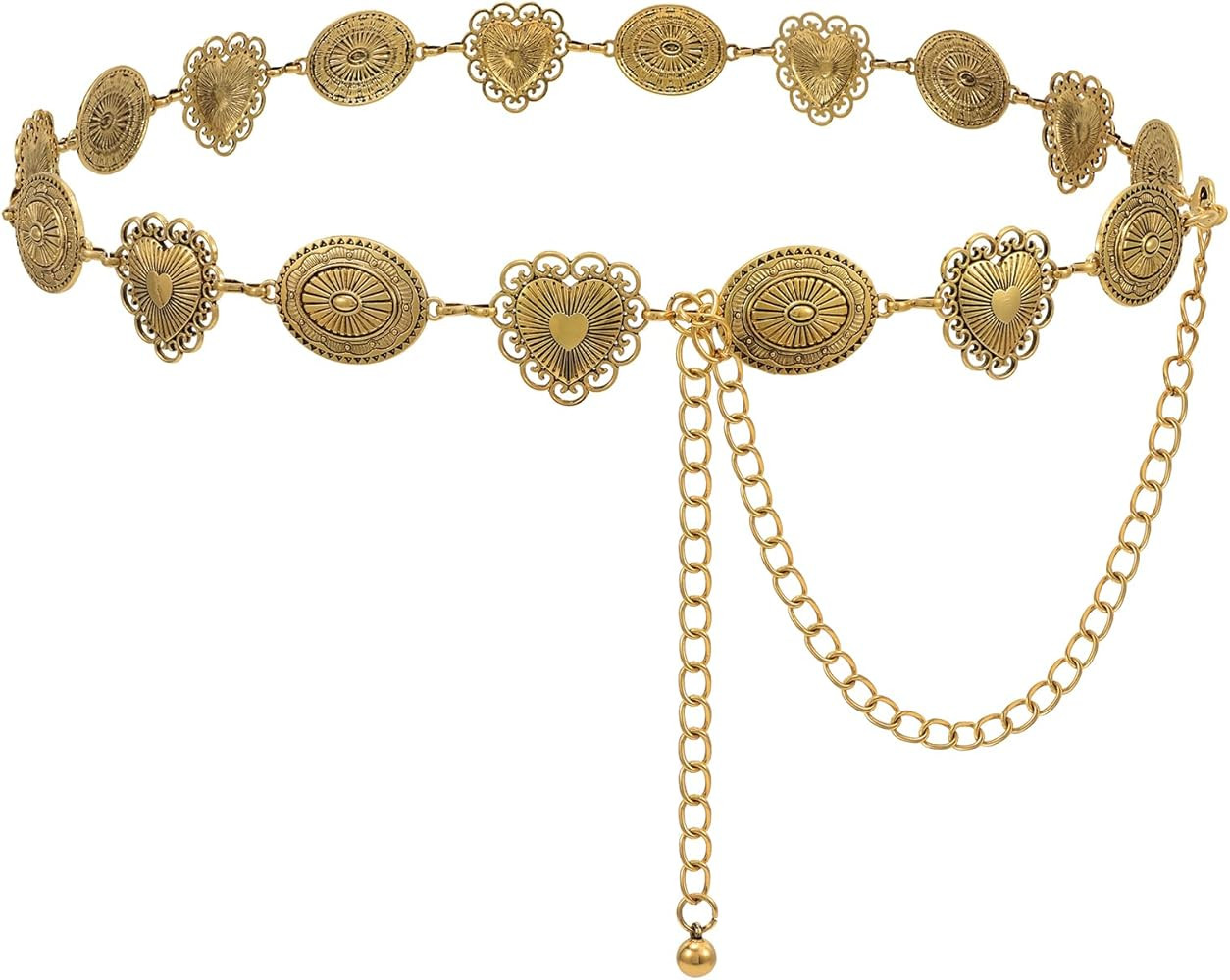 Women Western Metal Chain Belt Concho Belt Cowgirl Waist Link for Jeans Dresses Concert Boho | Amazon (US)