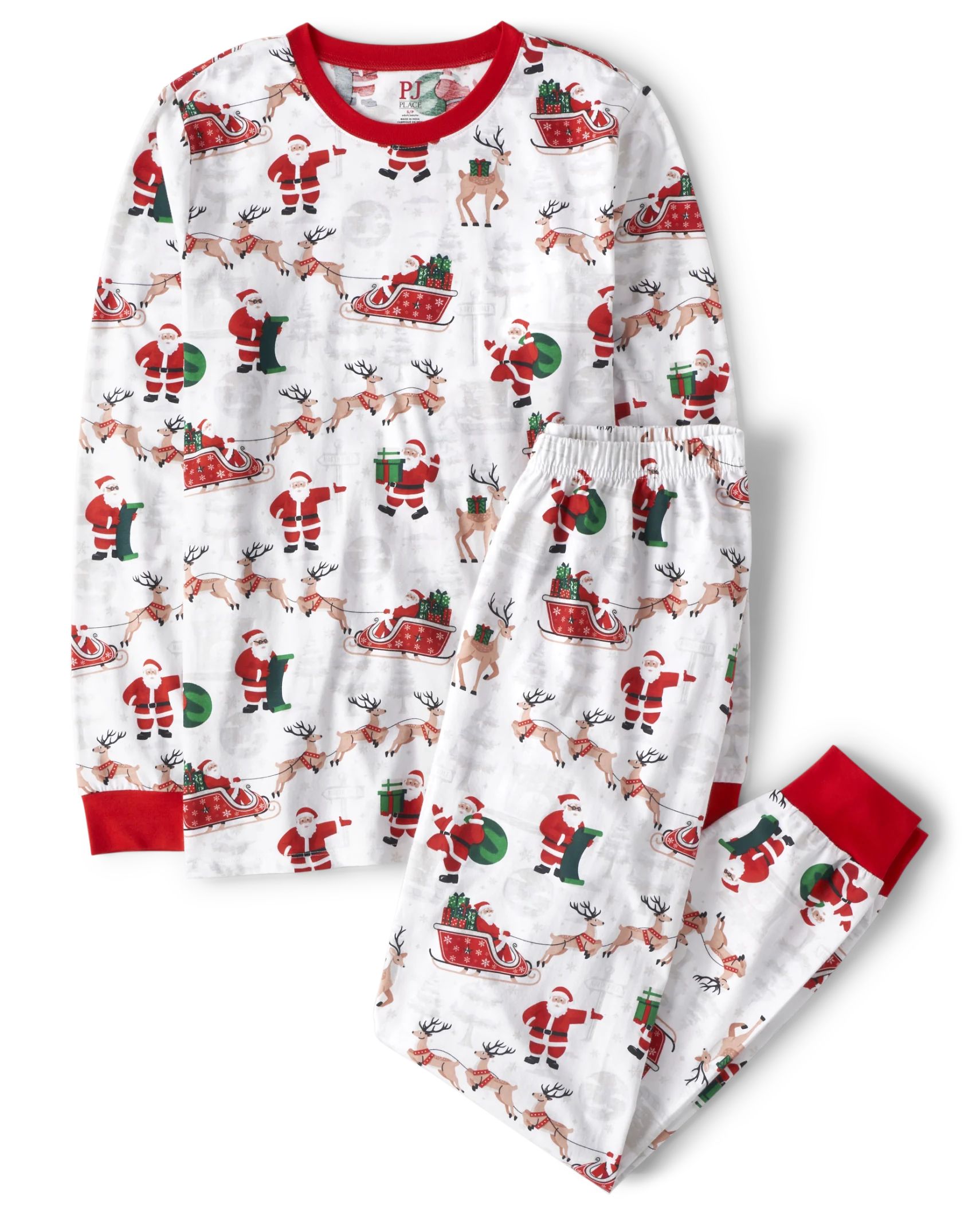 Unisex Adult Matching Family Santa Reindeer Cotton Pajamas - white | The Children's Place