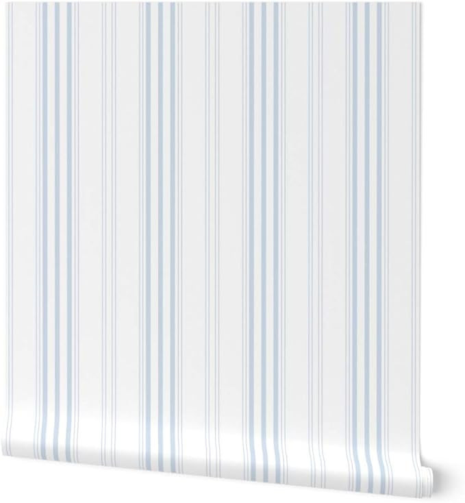 Peel & Stick Wallpaper 12ft x 2ft - Stripe Pale Blueberry Stripes Blue White Swedish Vintage Geom... | Amazon (US)