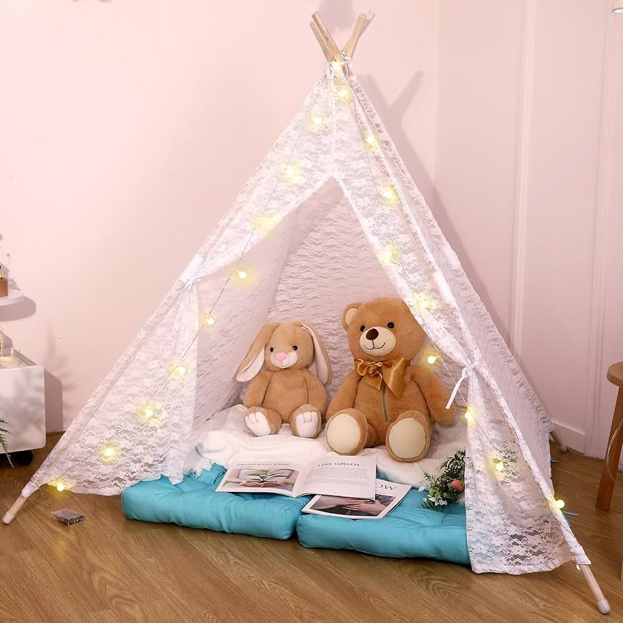 3 Set Lace Teepee Tent for Kids with Lights Sleepovers Party Boho Tent Indoor Outdoor Playhouse G... | Amazon (US)