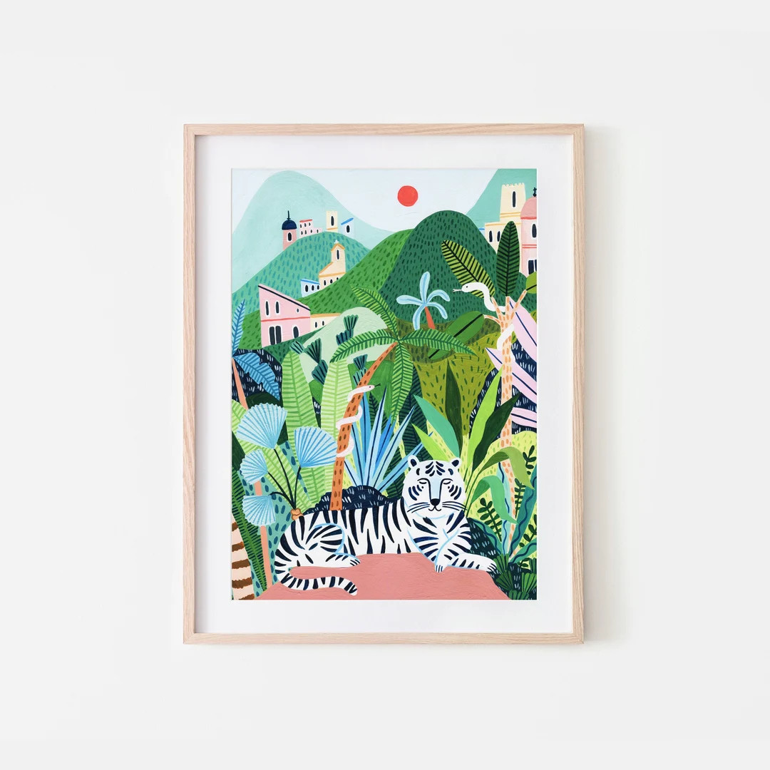 White Bengal Tiger Art Print Nursery Wall Art Safari Jungle - Etsy | Etsy (US)