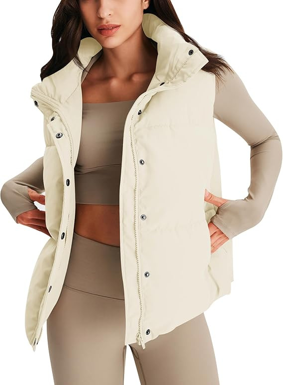 MIROL Women's Sleeveless Cropped Puffer Vest Zip Up Stand Collar Button Down Winter Crop Jackets ... | Amazon (US)