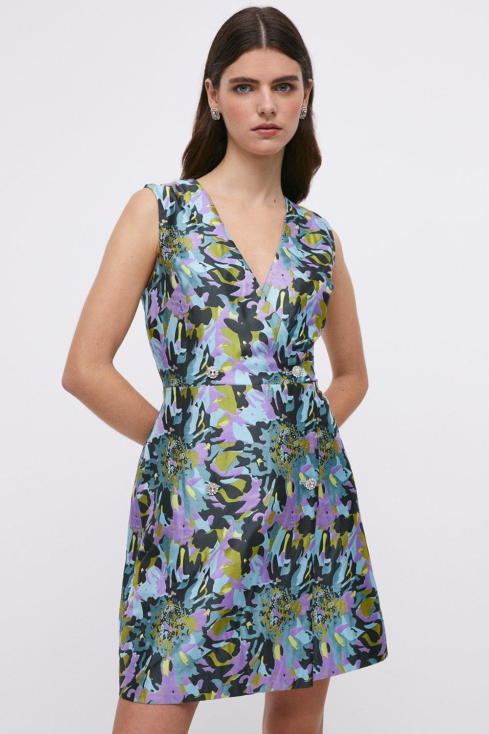 Jacquard Mini Dress With Diamante Buttons | Coast UK & IE