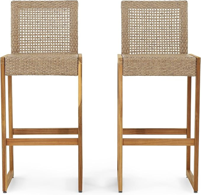 Christopher Knight Home 314201 Elon Outdoor Wicker Barstool, Multi Light Brown + Teak | Amazon (US)
