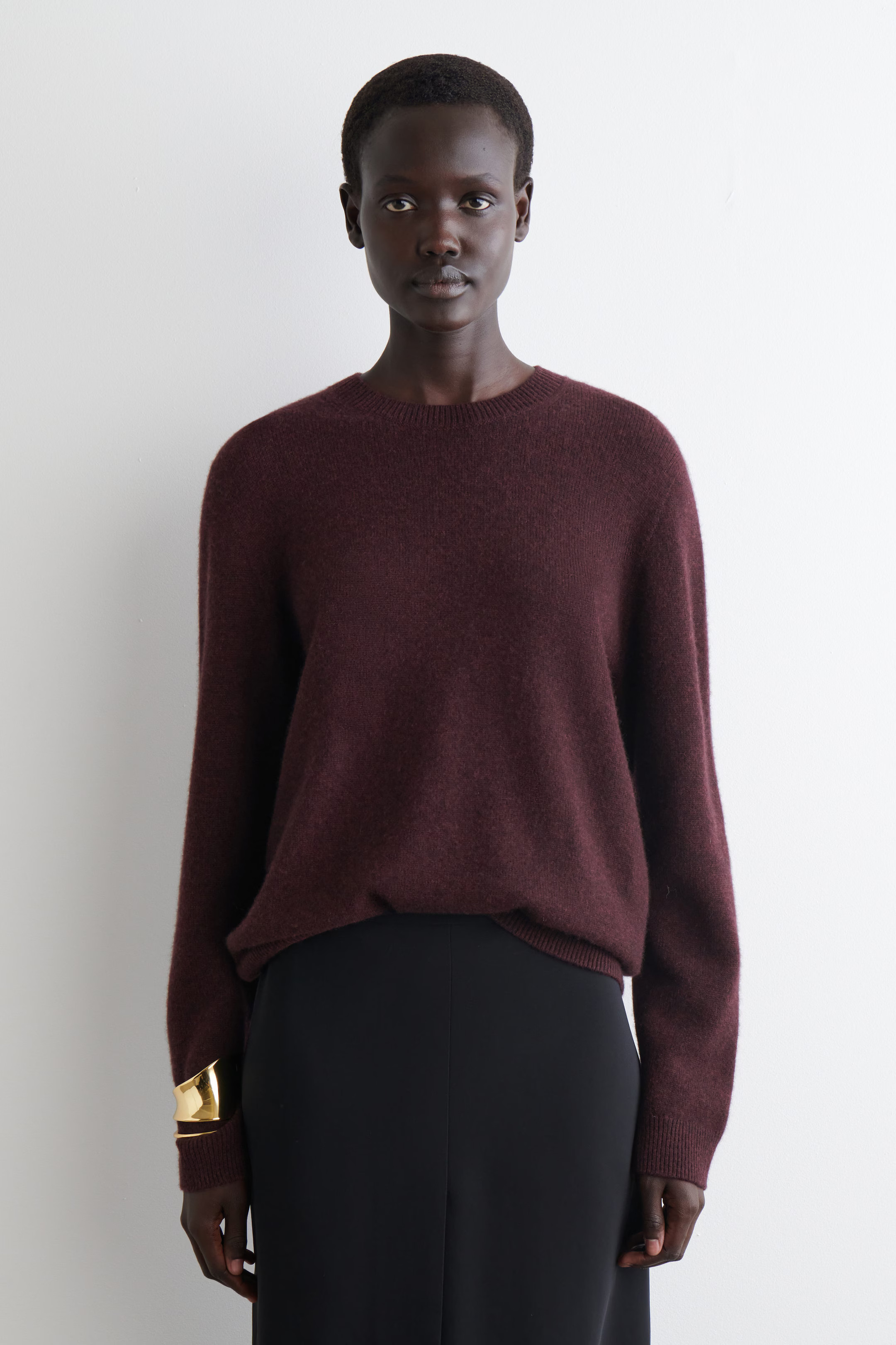 CASHMERE CREW-NECK JUMPER - BURGUNDY MÉLANGE | COS GB | COS UK