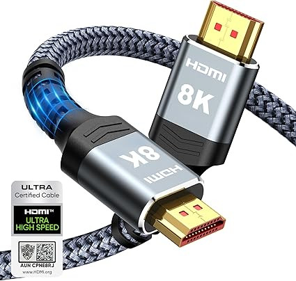 Highwings 8K 10K 4K HDMI Cable 48Gbps 6.6FT/2M, Certified Ultra High Speed HDMI Cable Braided Cor... | Amazon (US)