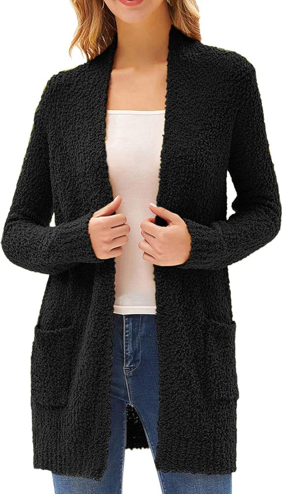 GRACE KARIN Woman's Popcorn Cardigan Open Front Fuzzy Long Sleeve Knit Lightweight Sweater with Pock | Amazon (US)