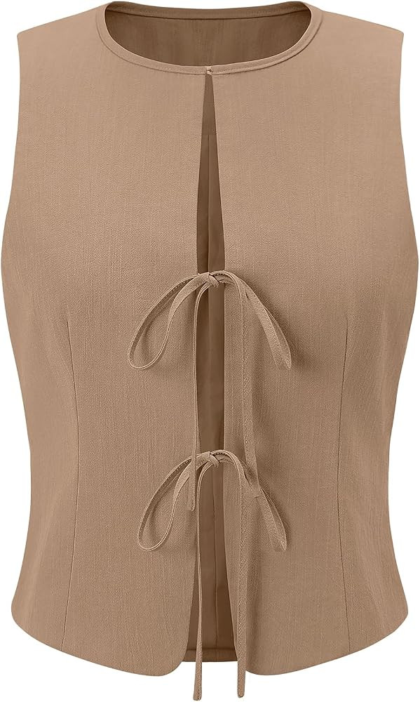 UEU Womens Tie Front Vest Top Bow Open Front Crop Tank Tops Summer Casual Sleeveless Shirt 2025 Y... | Amazon (US)