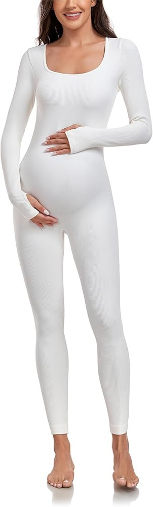 EastElegant Maternity Seamless Yoga Jumpsuits Women's One Piece Workout Bodysuits Ribbed Square N... | Amazon (US)