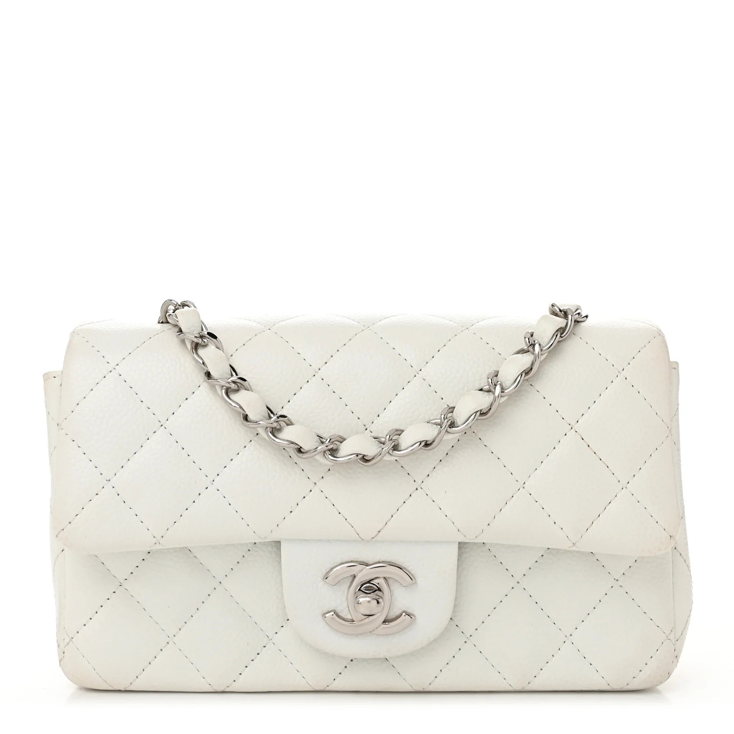 Caviar Quilted Mini Rectangular Flap White | FASHIONPHILE (US)