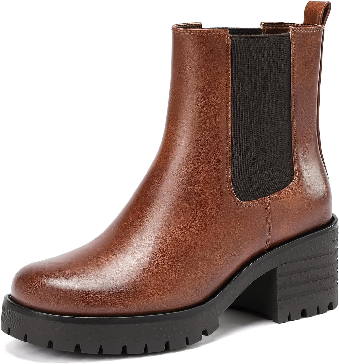 DOBOLIN Ankle Boots for Women Slip on Chunky Heel Wide Chelsea Boots | Amazon (US)