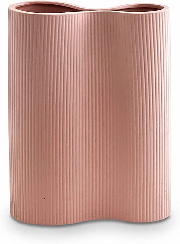 Luxe Pink Infinity Vase. 9” Tall Vase for Flowers. White Ceramic Vase for Home Decor. Pampas Gr... | Amazon (US)