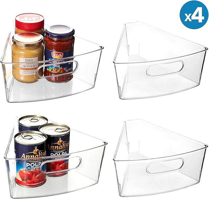 Lazy Susan Organizer, Set of 4 Clear Transparent 10.3” x 9.5” x 4” Plastic Corner Kitchen C... | Amazon (US)