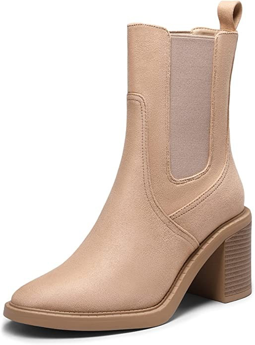 DREAM PAIRS Women's Chelsea Pointed Toe Boots Elastic Chunky Heel Ankle Booties Shoes | Amazon (US)