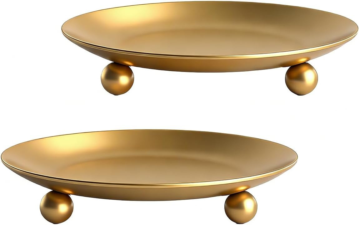 Iron Plate Candle Holders, Gold Candle Tray, Set of 2, Candle Stands Decoration Ideal for Weddings, Parties,Special Events | Amazon (US)