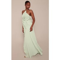 Light Green Pleated Frill Halterneck Maxi Dress | PrettyLittleThing UK