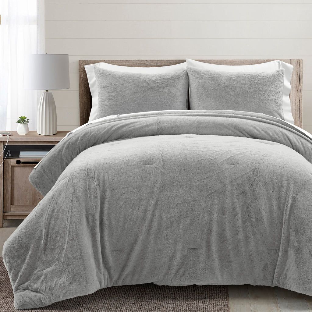Modern Solid Ultra Soft Faux Fur Comforter Bed In A Bag | Lush Decor