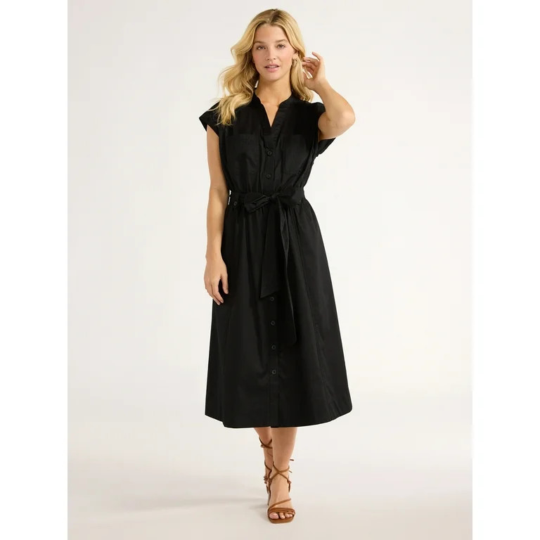 Free Assembly Women’s Belted Cotton Utility Midi Dress, Sizes XS-XXL | Walmart (US)