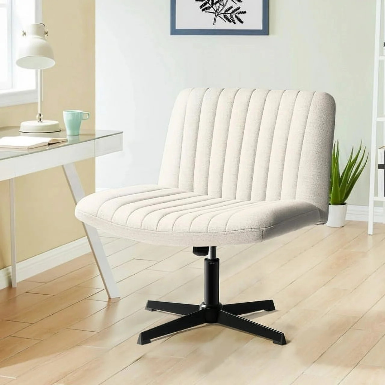 Waleaf Armless Office Desk Chair No Wheels,Fabric Padded Criss Cross Legged Office Chair,Swivel V... | Walmart (US)