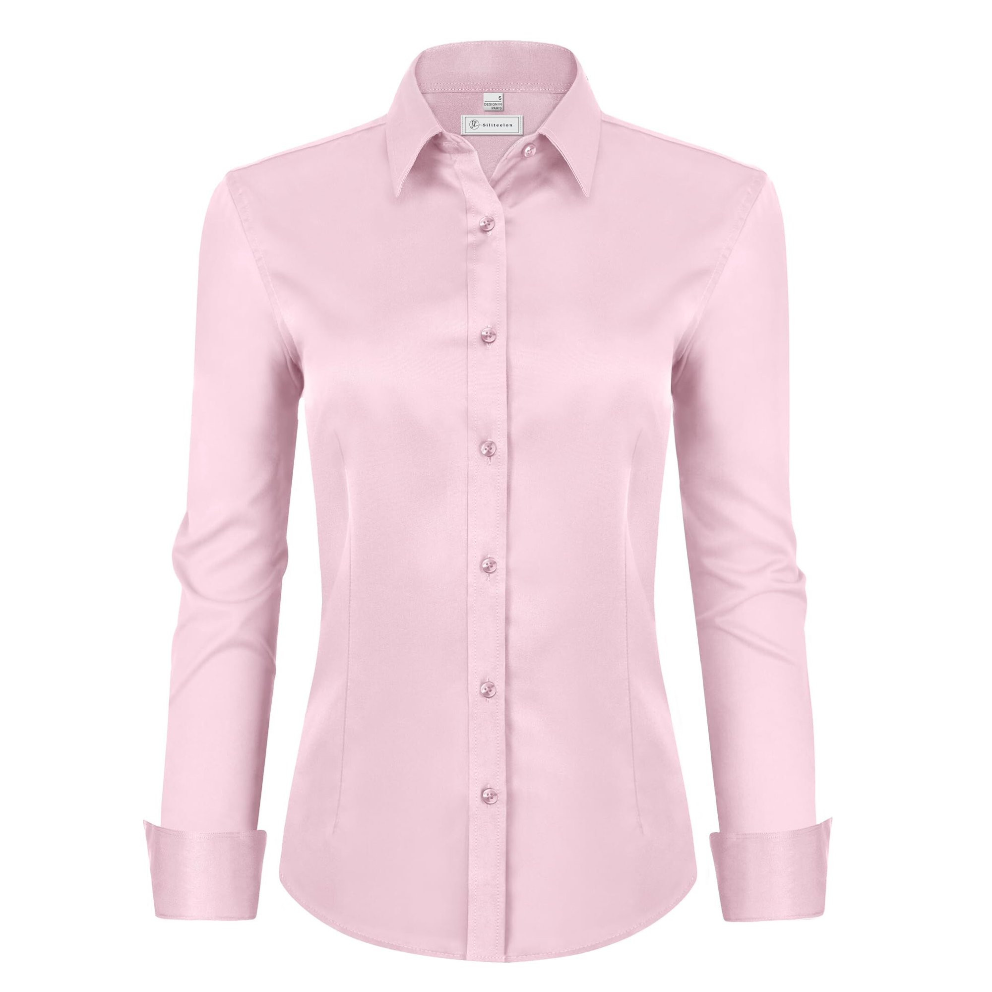 Siliteelon Womens Long Sleeve Casual Button Down Shirts Office Work Blouse Classic-Fit | Walmart (US)