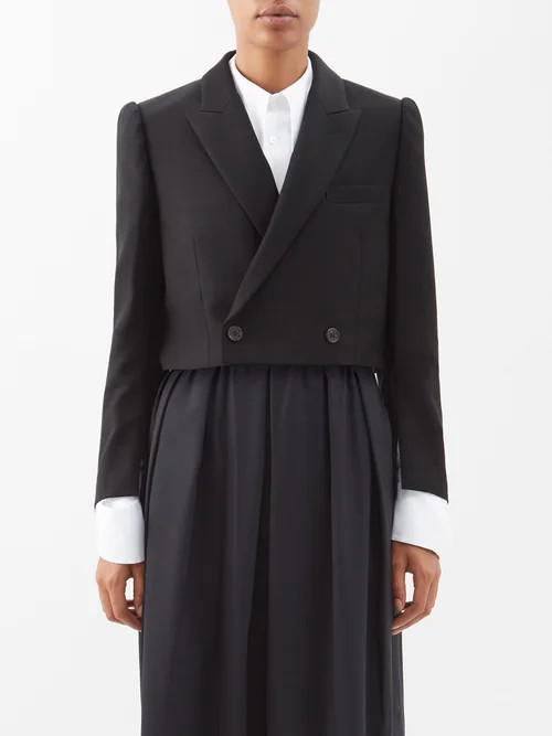 Noir Kei Ninomiya - Cropped Roped-shoulder Wool-blend Jacket - Womens - Black | Matches (US)