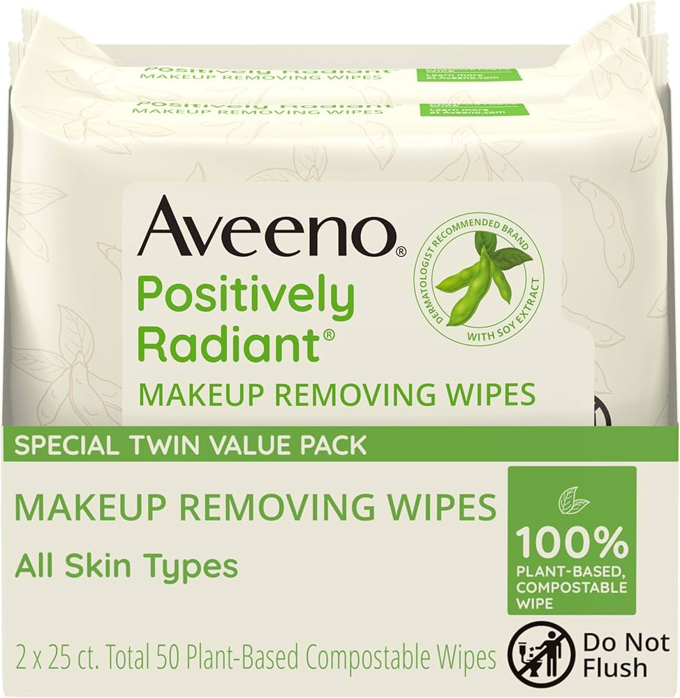 Aveeno Positively Radiant Oil-Free Makeup Removing Face Wipes to Help Even Skin Tone and Texture ... | Amazon (US)