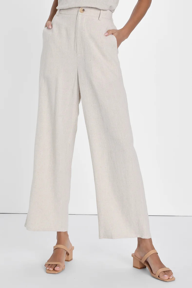 Stylish Ease Beige Linen High-Rise Wide-Leg Trouser Pants | Lulus (US)