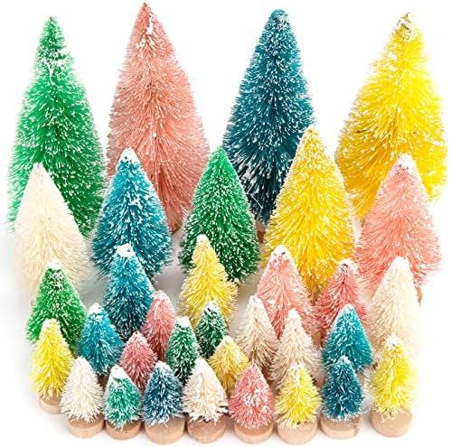 LOVEINUSA 34PCS Colorful Mini Christmas Trees, Snow Frosted Sisal Trees Colored Bottle Brush Xmas... | Amazon (US)