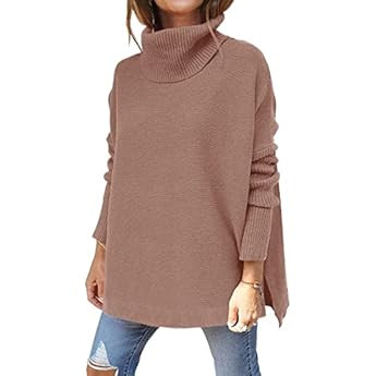 LILLUSORY Women's Turtleneck Oversized Sweaters 2023 Fall Long Batwing Sleeve Spilt Hem Tunic Pullov | Amazon (US)