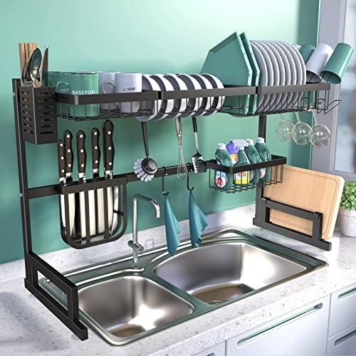 BASSTOP Over The Sink Dish Drying Rack, 2-Tier Dish Rack Width Adjustable Dish Drainer for Kitche... | Amazon (US)