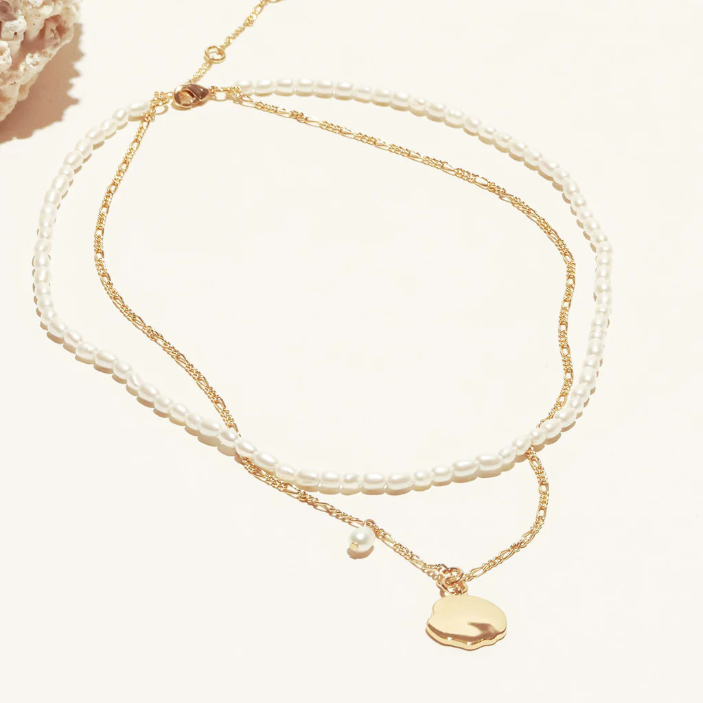 Elba Double Strand Necklace White Gold | Mignonne Gavigan