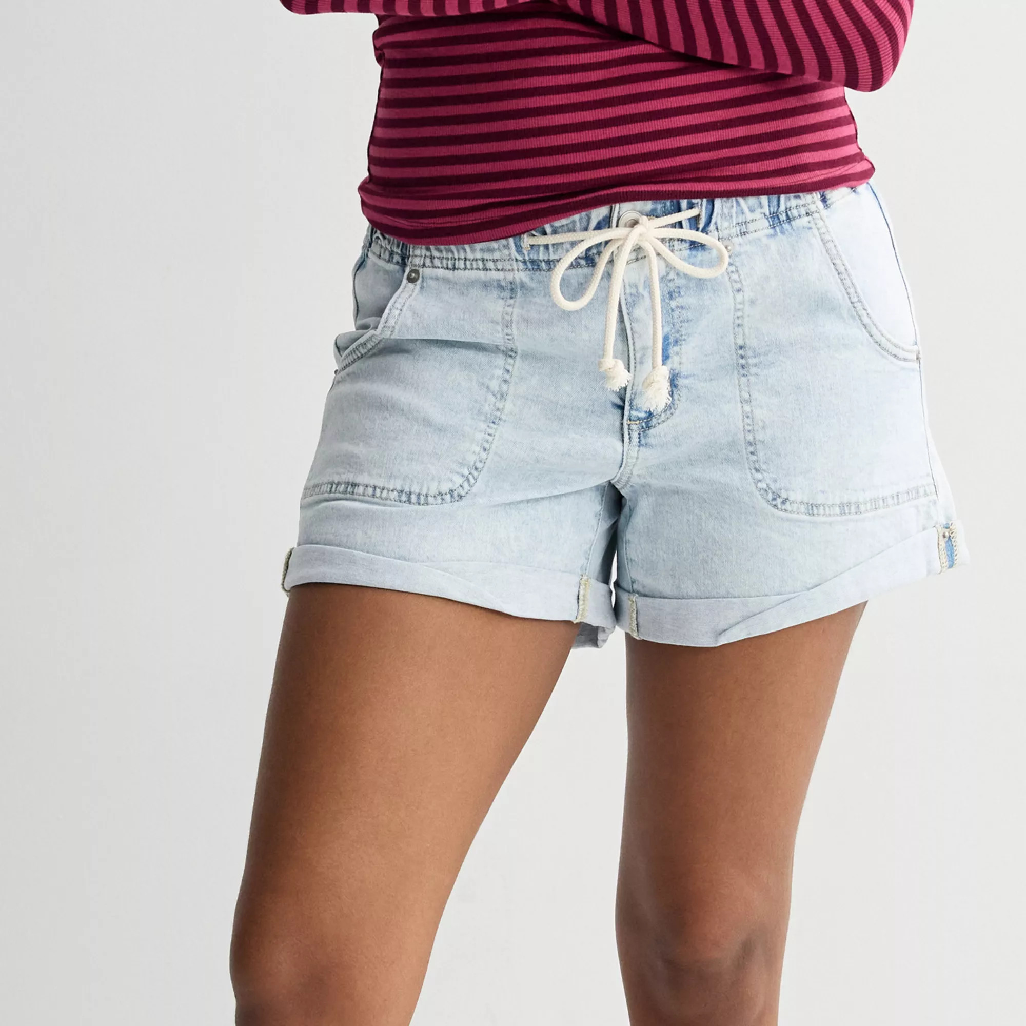 Juniors' Project Indigo Elastic Waist Drawstring Jean Shorts | Kohl's