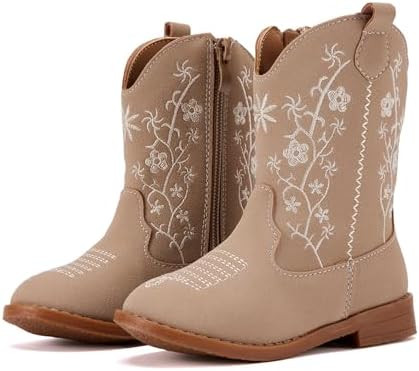 BMCiTYBM Toddler Girls Cowboy Cowgirl Boots Little Kids Pointed Toe Western Boots Mid Calf Side Z... | Amazon (US)