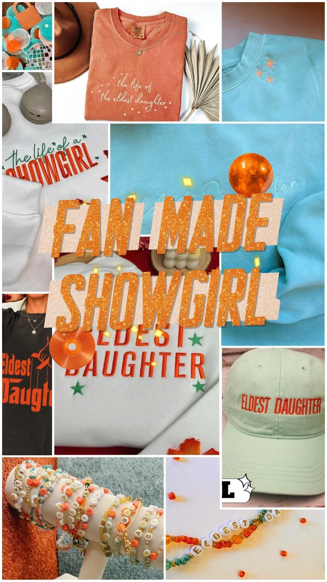 Fan made Eldest Daughter merch! Showgirl clothes bracelets and more. All Swifties handmade, small business, micro business, fan made designs. Taylor Swift The Life of a Showgirl clothes and accessories- Eldest Daughter 🩵🧡 
Orange, teal, mint, TLOAS

#TLOAS #taylorswift #eldestdaughter #showgirl #smallbusiness #fandom #swiftie #EtsyFinds #LTKFinds #Gifts 


#LTKFindsUnder100 #LTKParties #LTKFindsUnder50