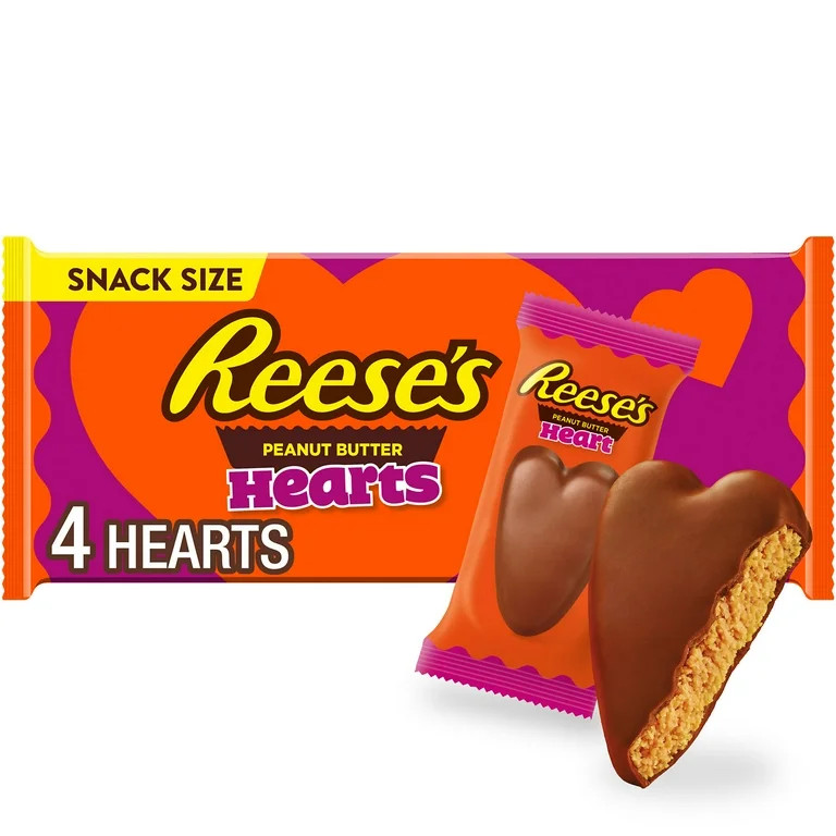 Reese's Milk Chocolate Snack Size Peanut Butter Hearts Valentine's Candy, Packs 0.6 oz, 4 Count | Walmart (US)